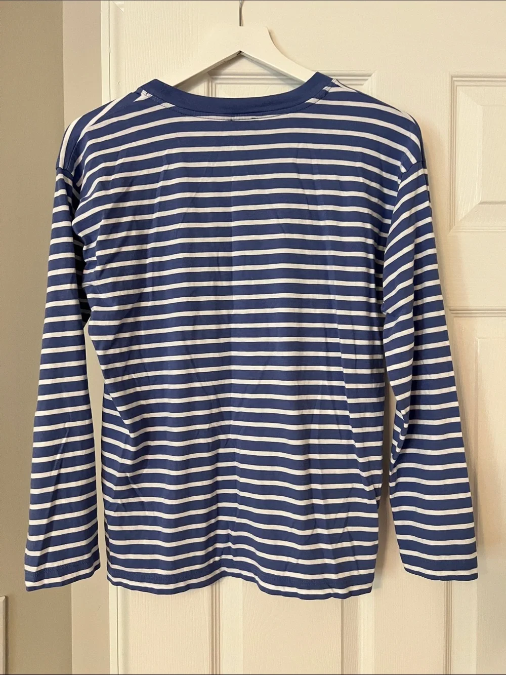 J. Crew Women’s Navy and White Long-Sleeve Striped Tee